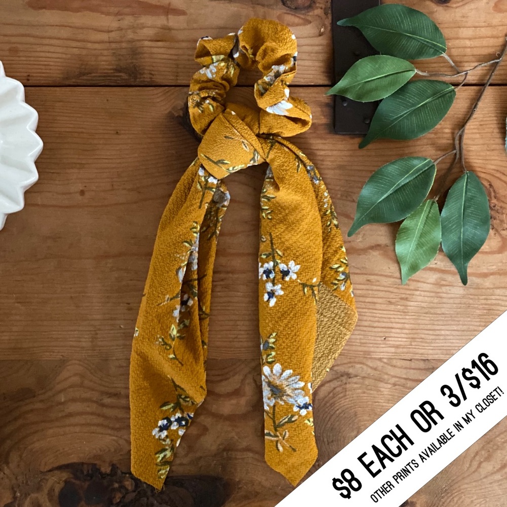 💗HOST PICK💗 Mustard Floral Hair Scrunchie Scarf